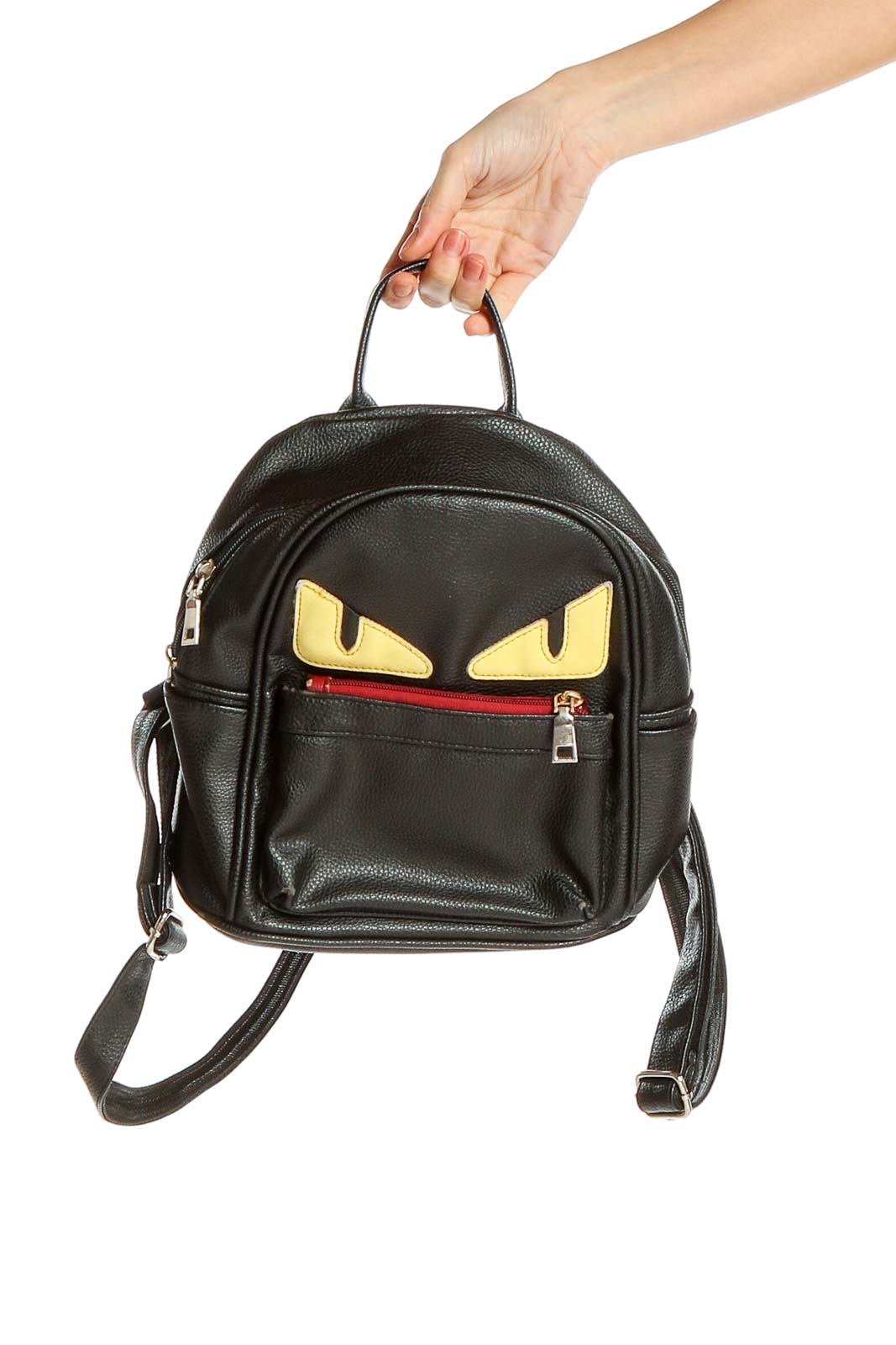 Black Leather Graphic Backpack Front