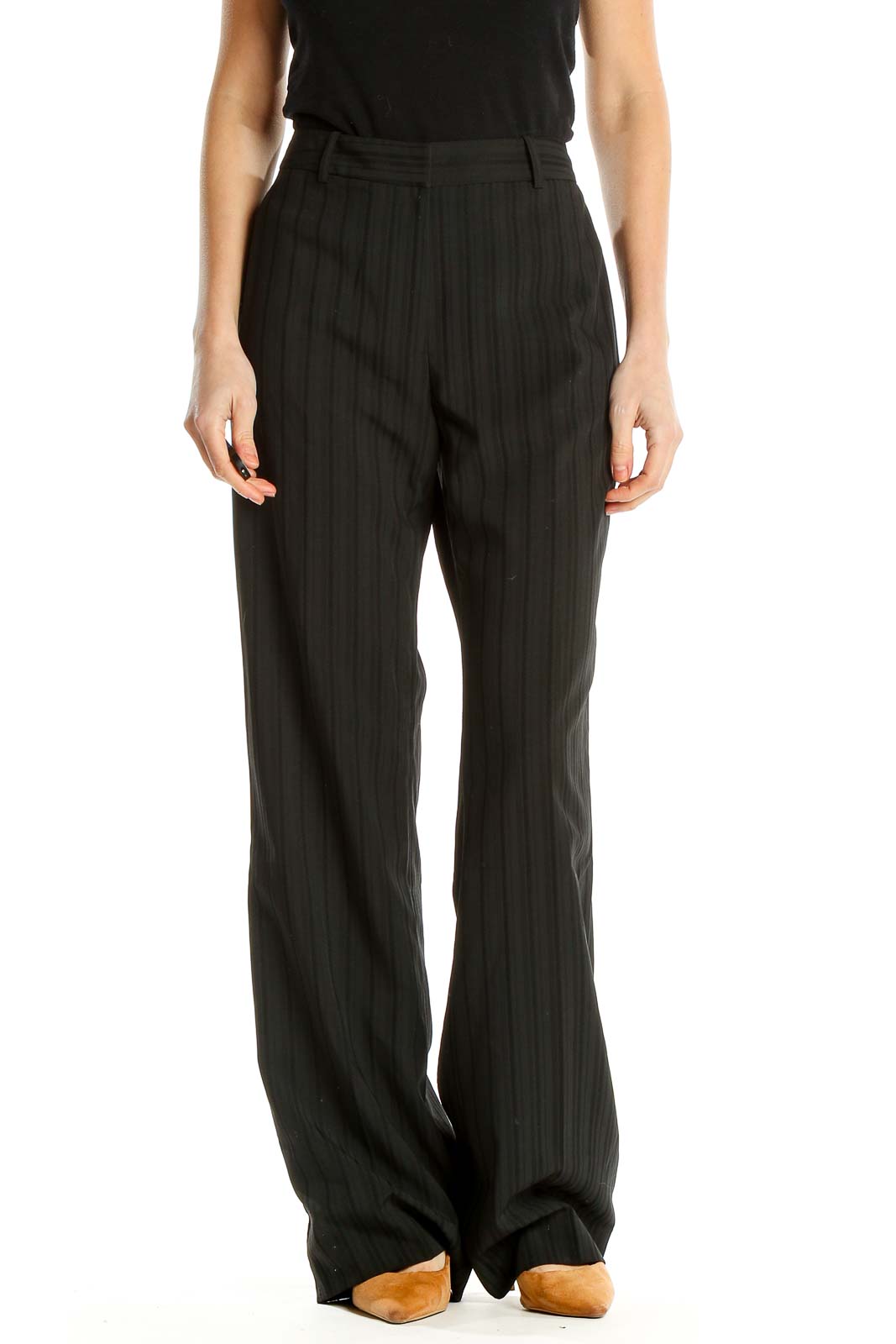 Black Pinstripe Classic Trousers Front