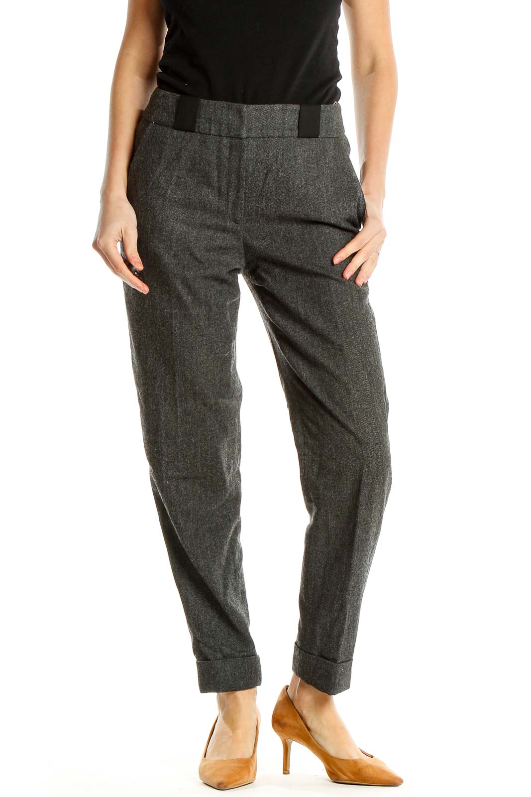 Gray Textured Trousers Front