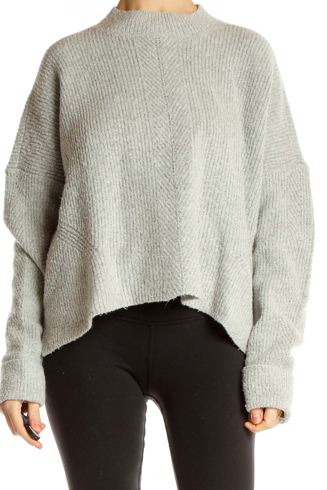 Gray Mock Neck Chic Sweater Front