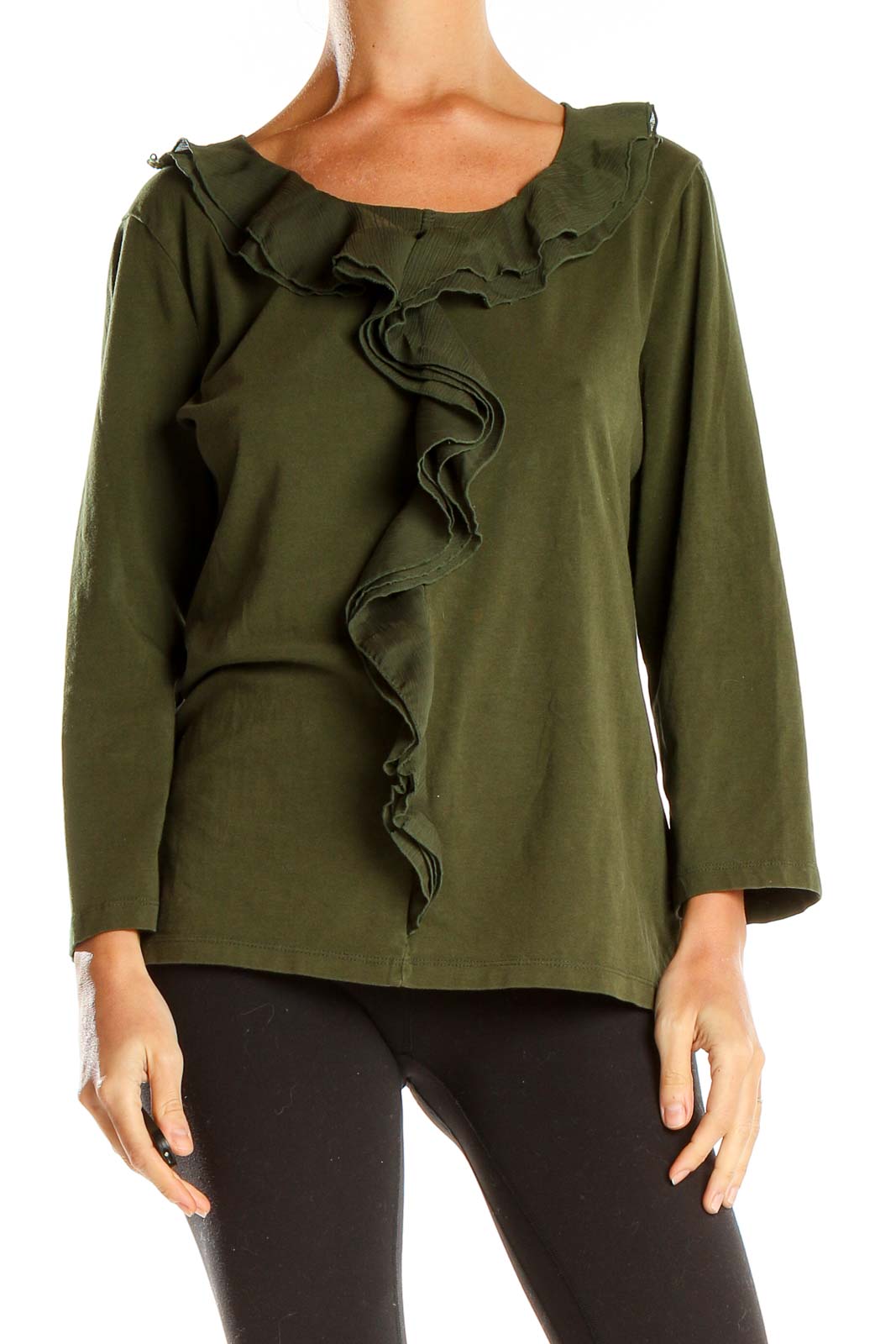 Green Ruffle Blouse Front