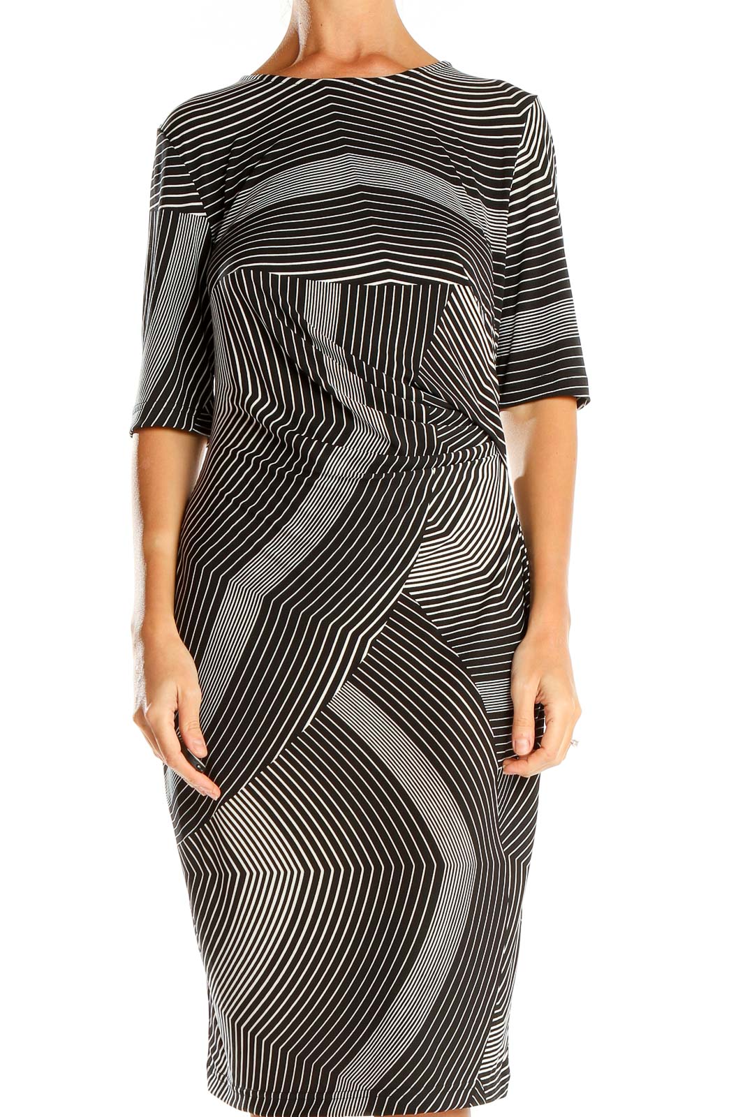 Gray Abstract Striped Sheath Dress Front