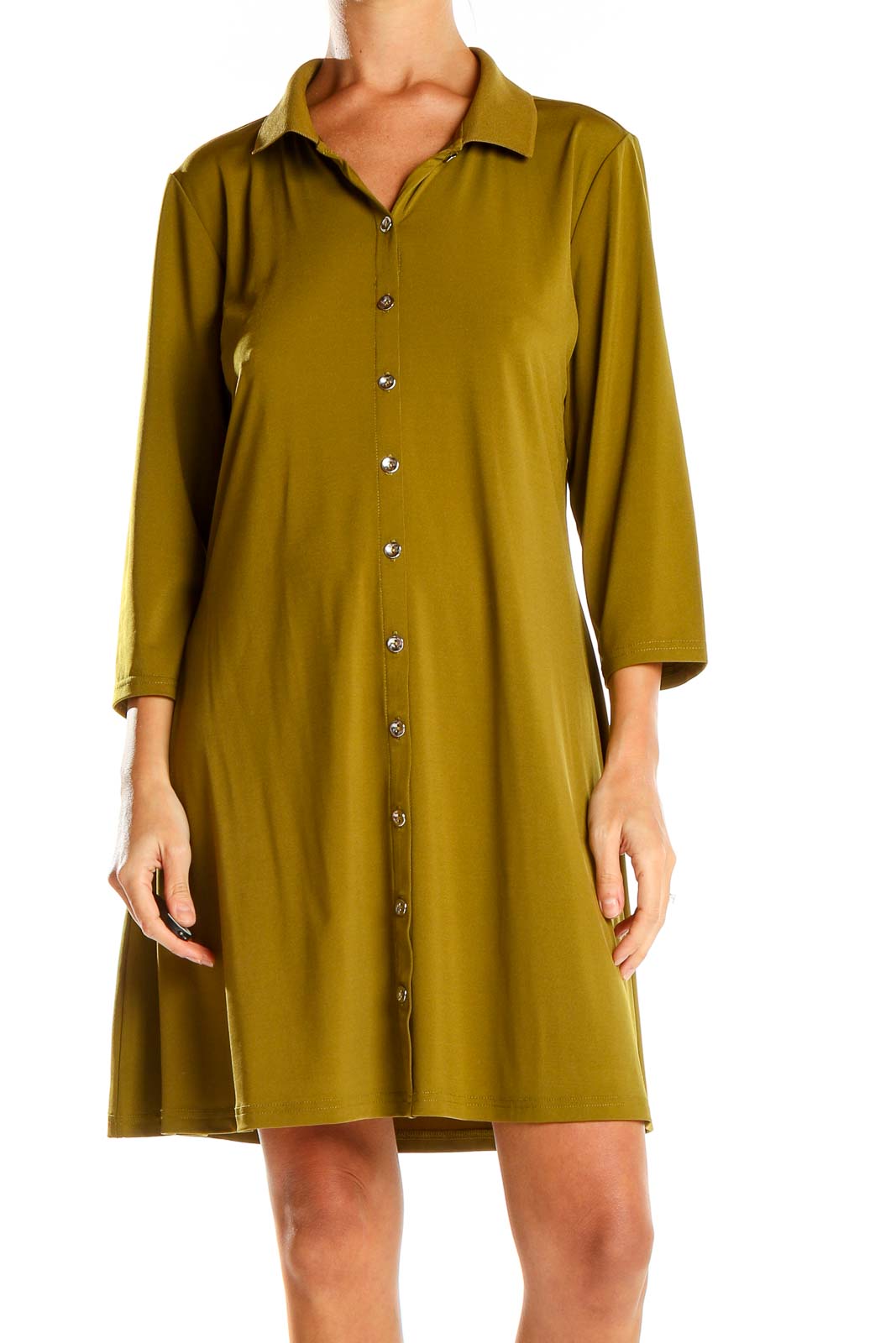 Mustard Long Sleeve A-Line Shirt Dress Front