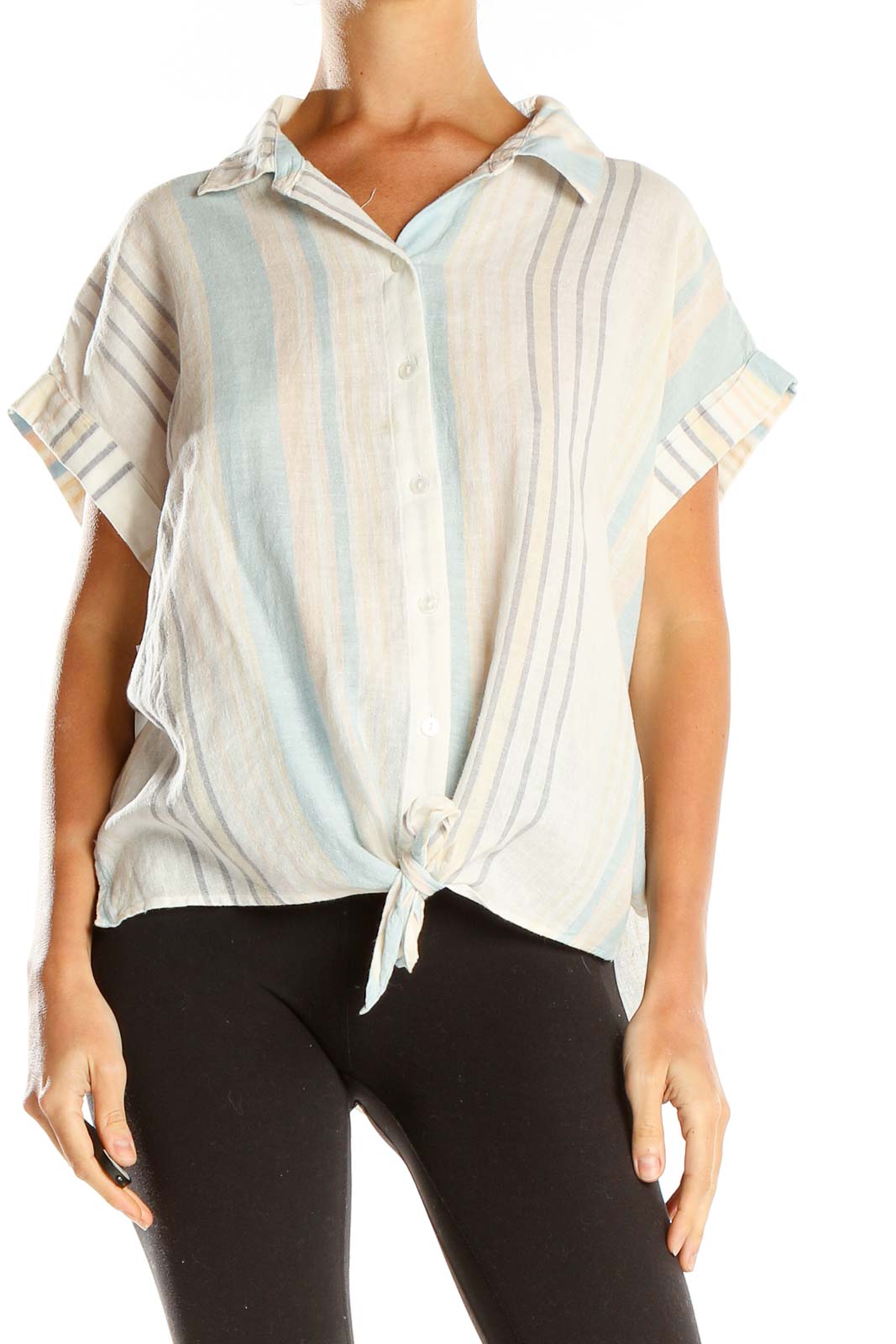 Blue Pastel Striped Casual Top Front