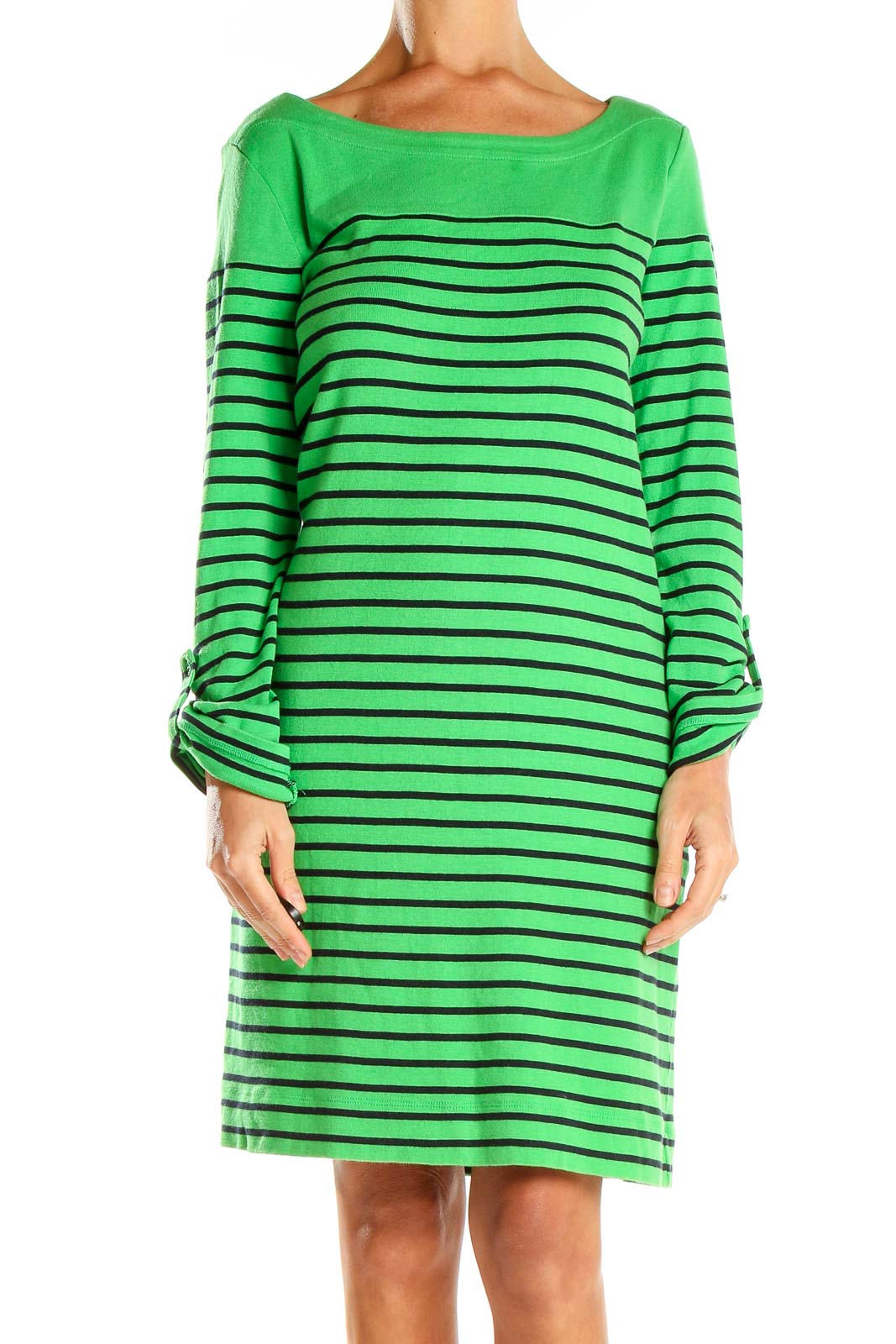 Green Striped Shift Dress Front