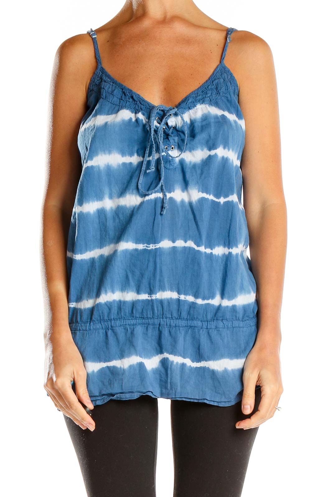 Blue Striped Tie And Dye Tank Top Front
