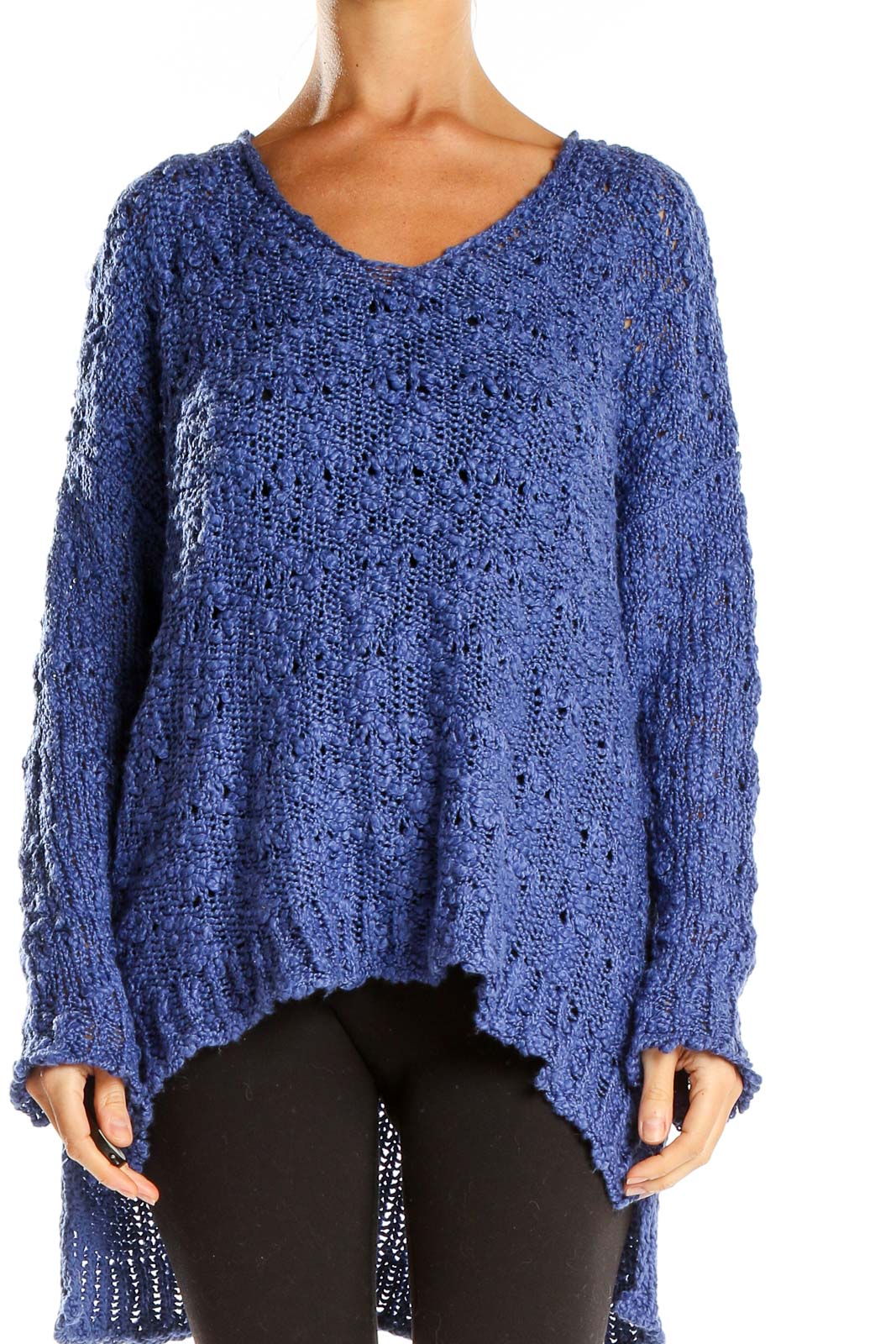 Blue Knit High Low Top Front