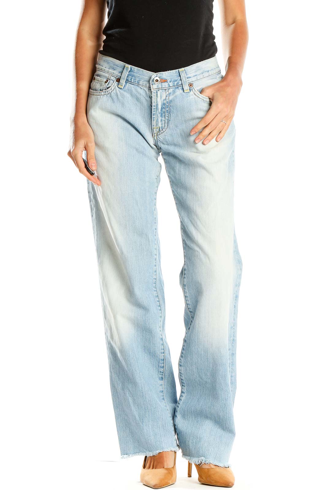 Blue Light Rinse Low Rise Jeans Front