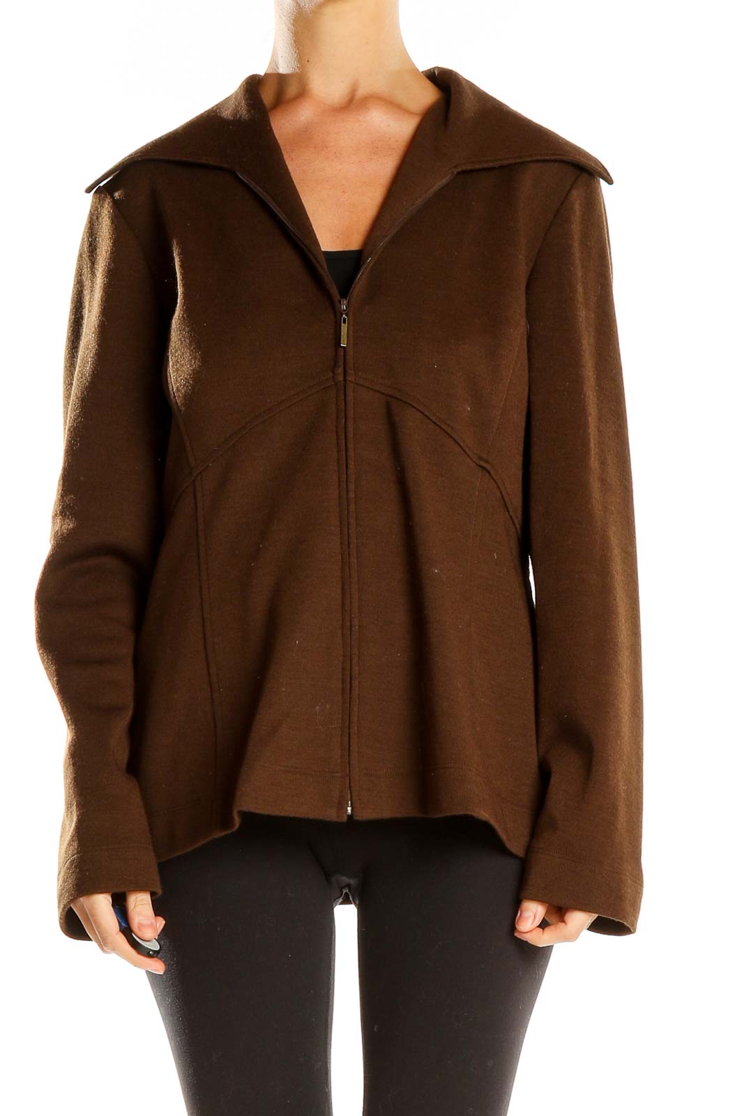 Brown Wool Zip-Up Jacket Front