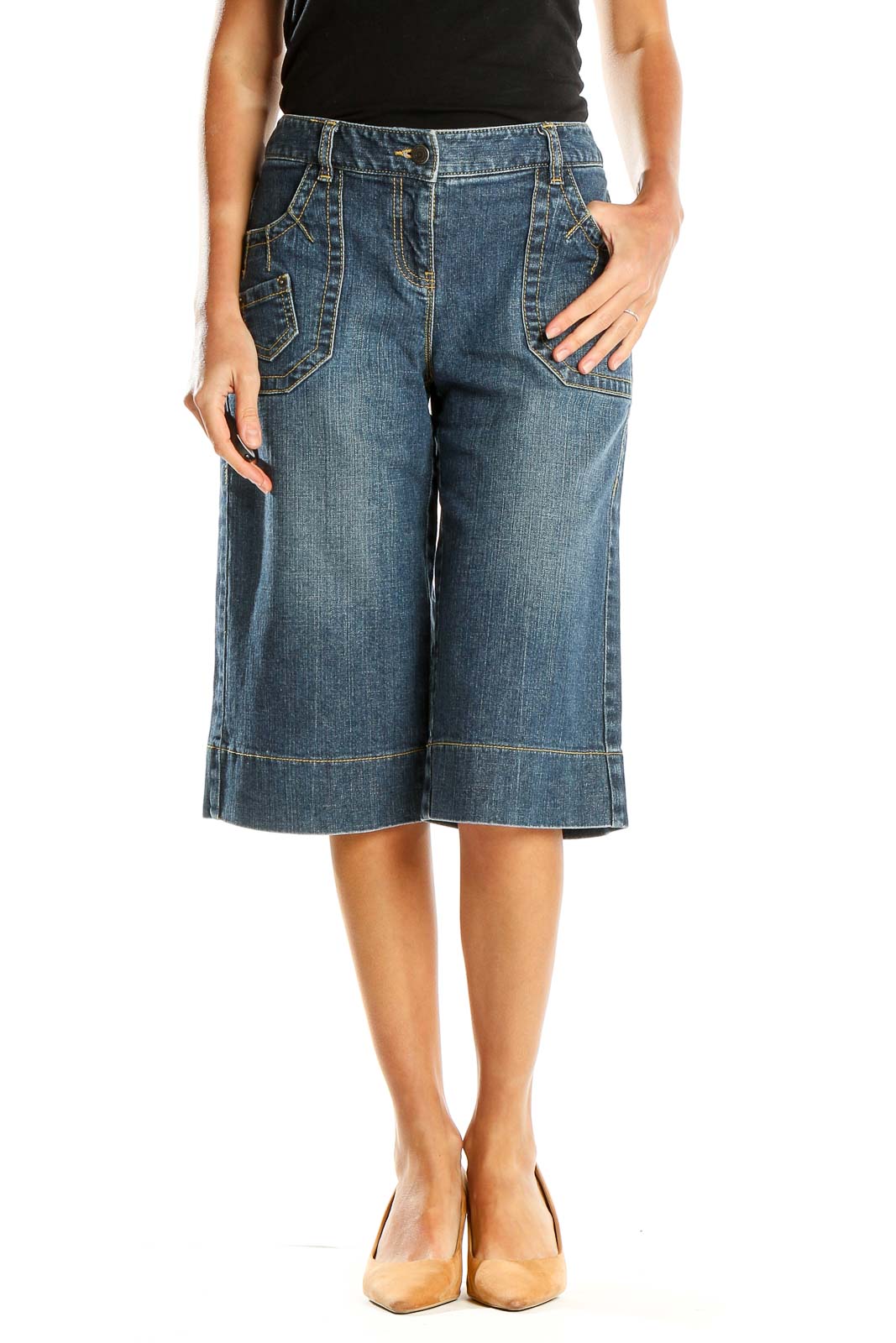 Blue Denim Bermuda Shorts Front
