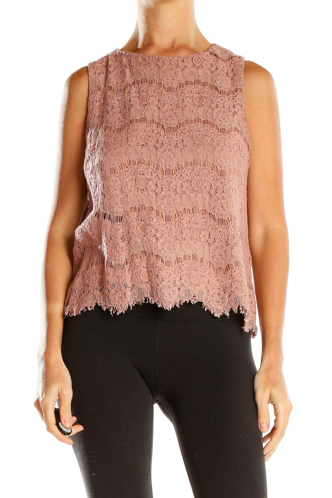 Pink Lace Sleeveless Blouse Front