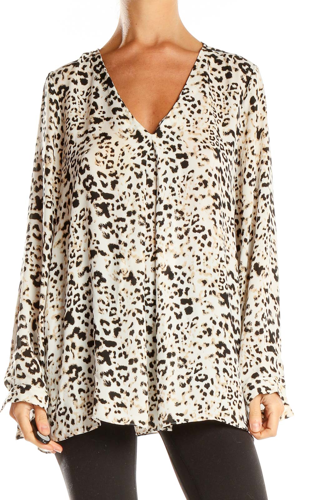 Beige Animal Print Blouse Front