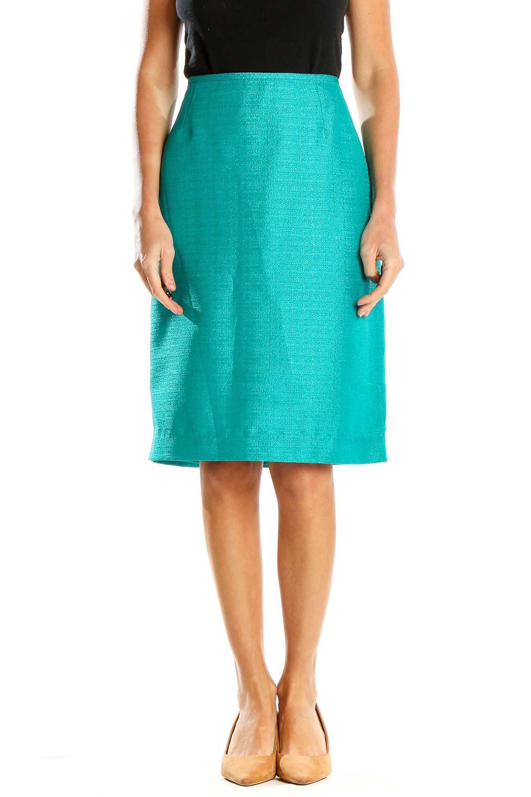 Blue Textured Classic Pencil Skirt Front