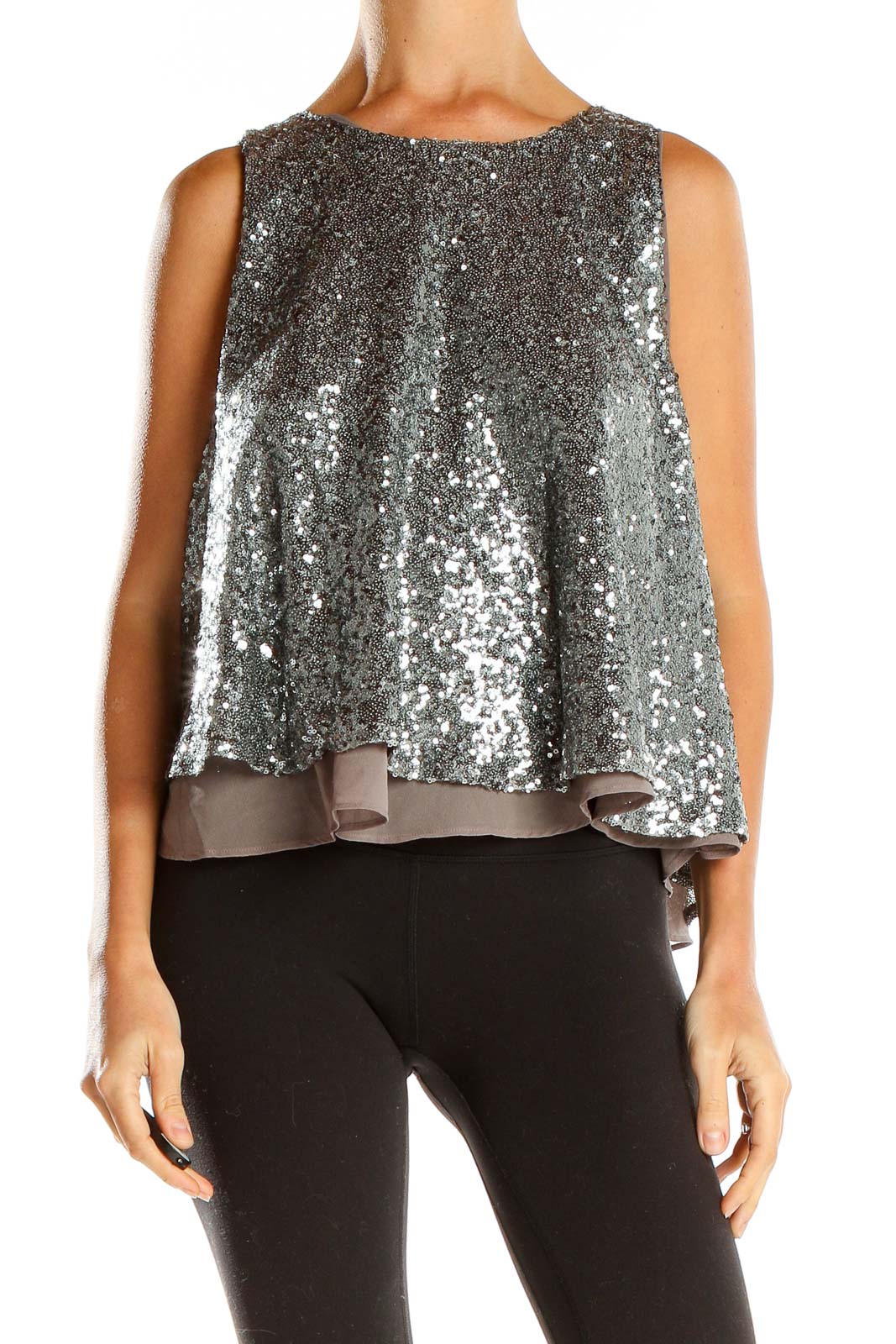 Gray Sequin Party Blouse Front