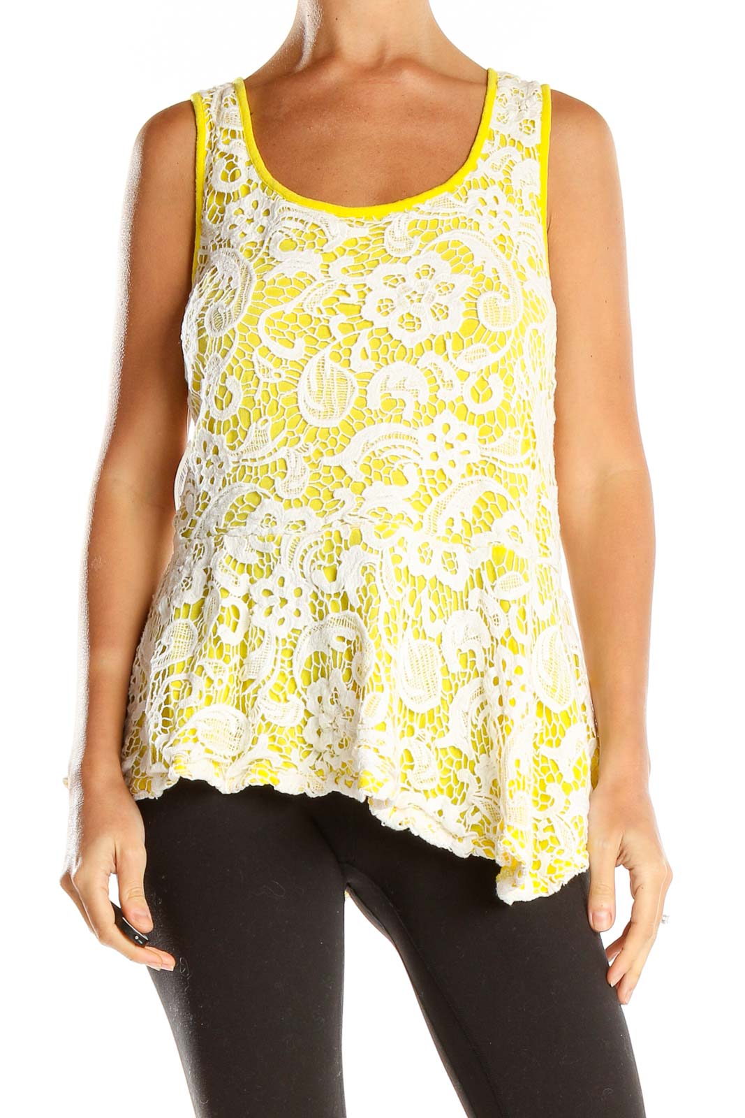 Yellow Lace Tank Top Front