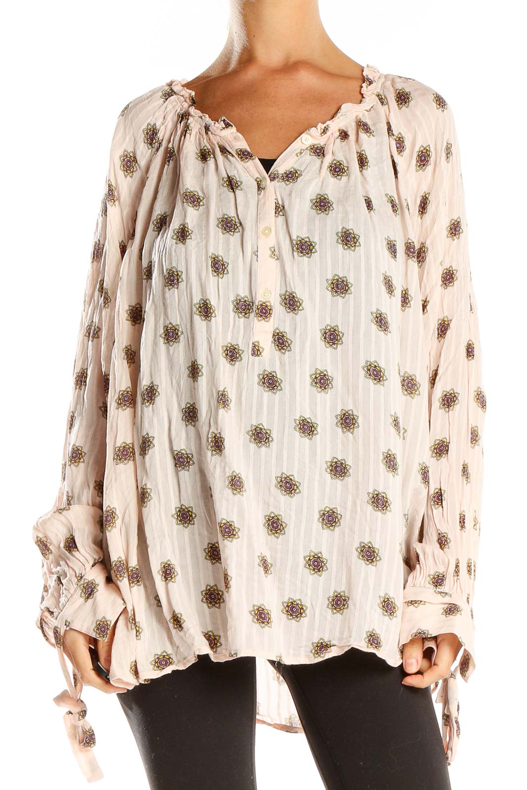 Beige Printed Chic Blouse Front