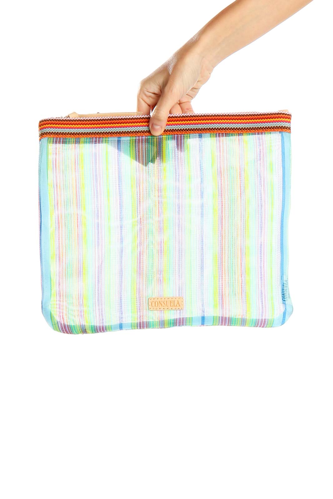 Multicolor Striped Mesh Toiletry Bag Front