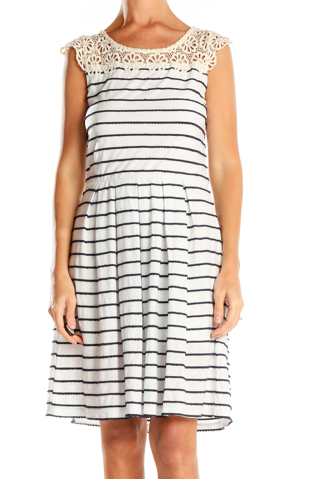 White Striped Day Fit & Flare Dress Front