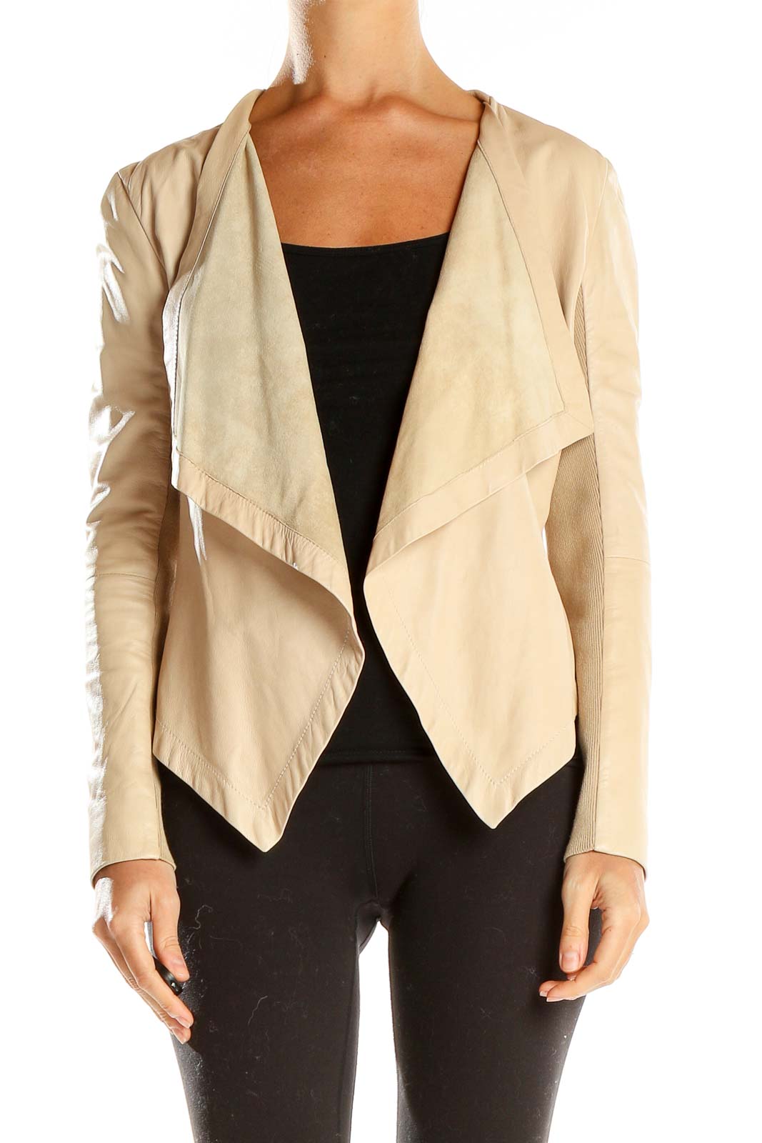 Beige Fitted Jacket Front