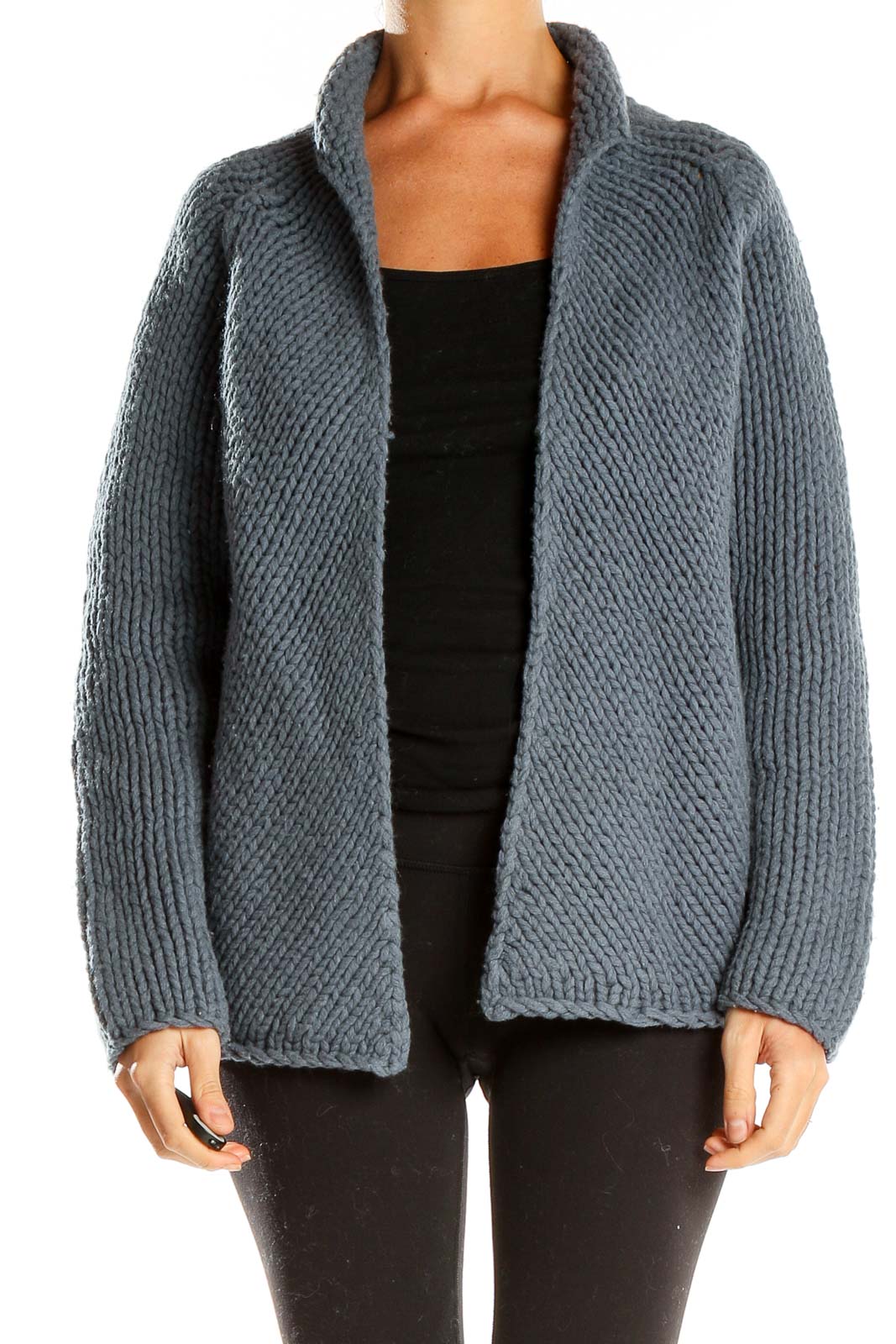 Gray Knitted Cardigan Front
