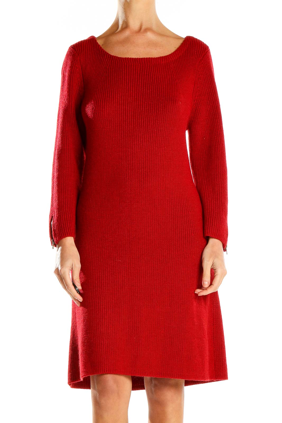 Red Knit Classic A-Line Dress Front