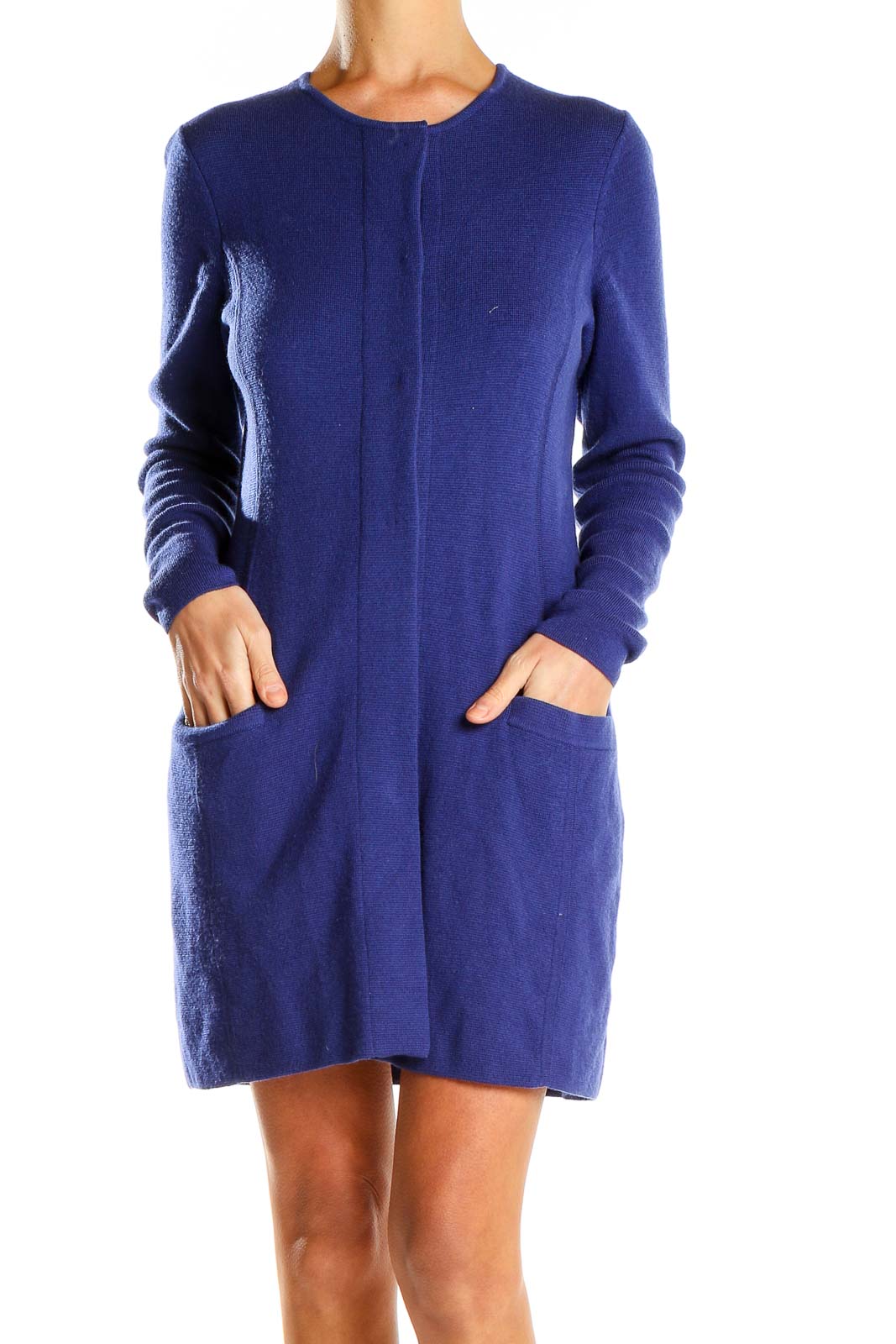 Blue Merino Wool Shift Dress Front