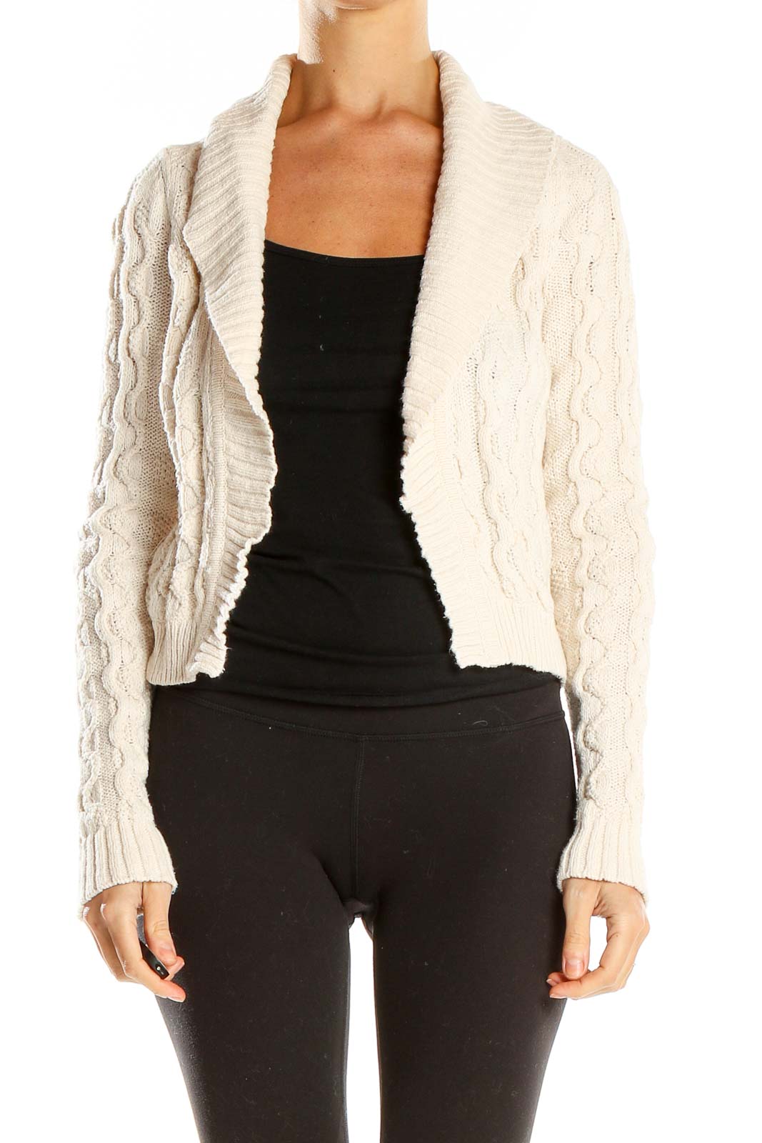 White Cable-knit Cardigan Front