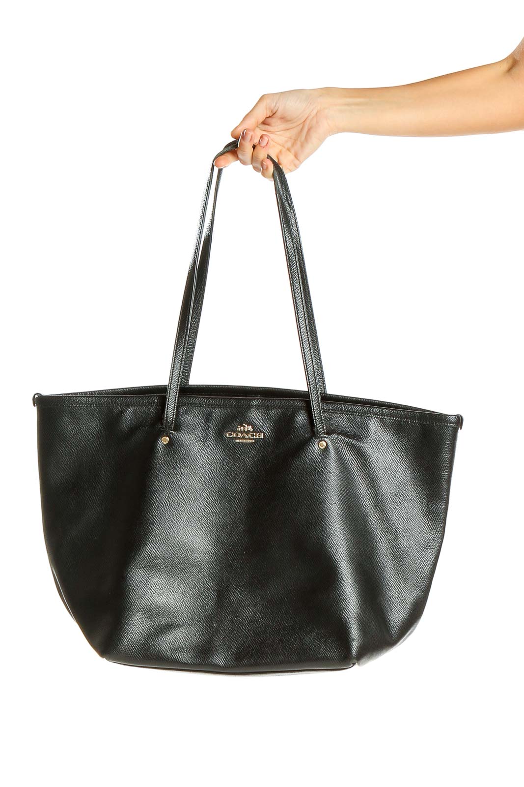 Black Leather Large Tote Bag Front
