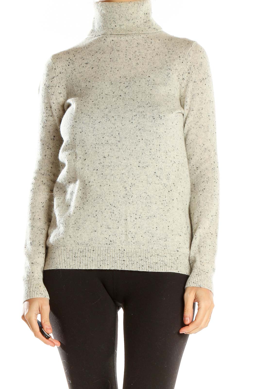 Gray Textured Cashmere Turtleneck Sweater Front