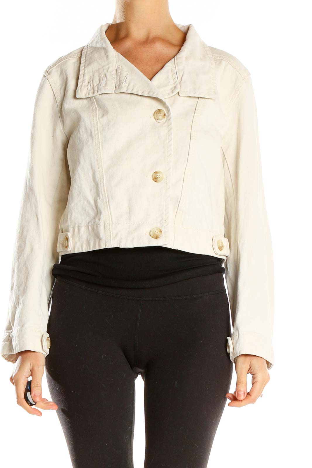 Cream Cropped Jacket Front