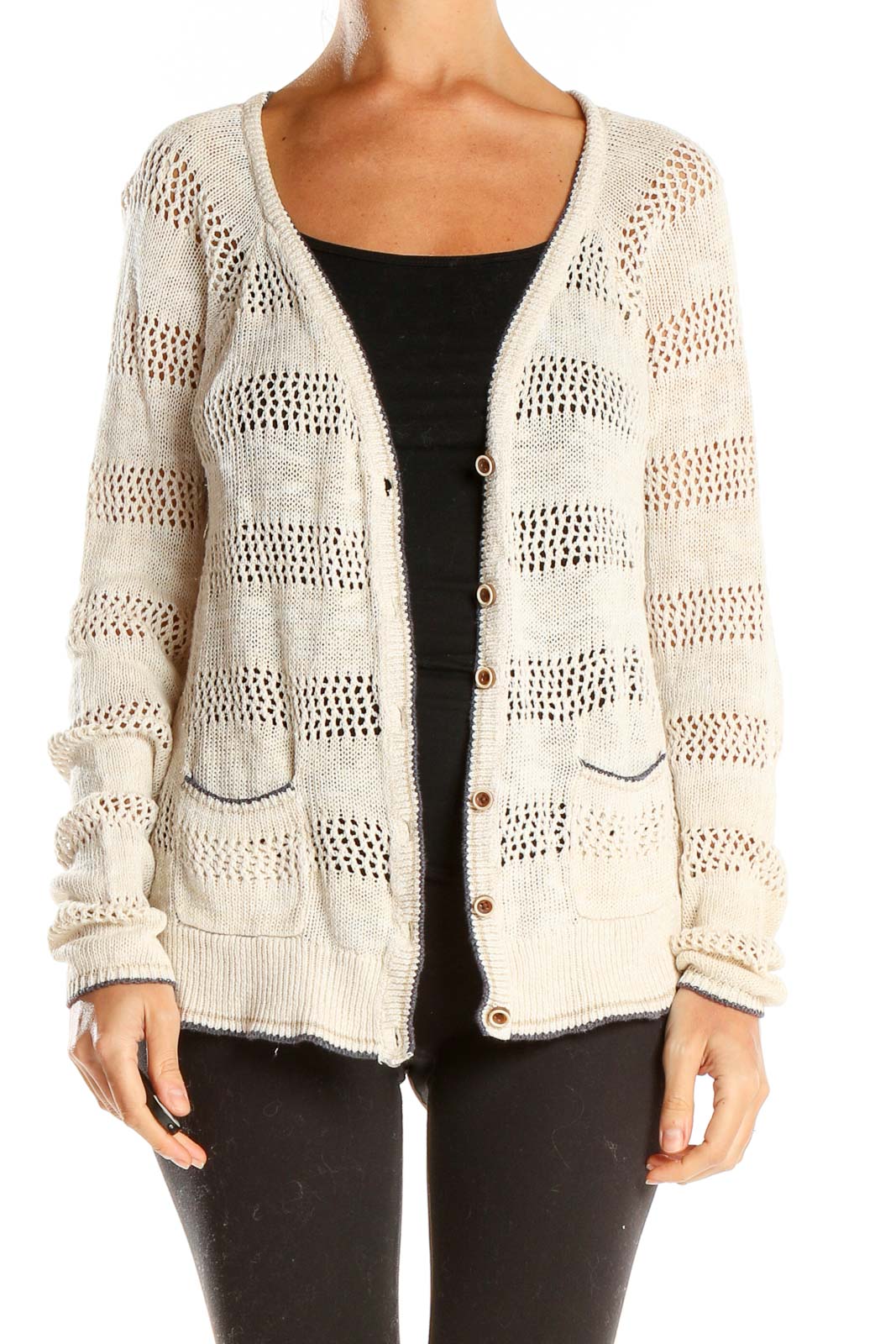 White Knit Cardigan Front