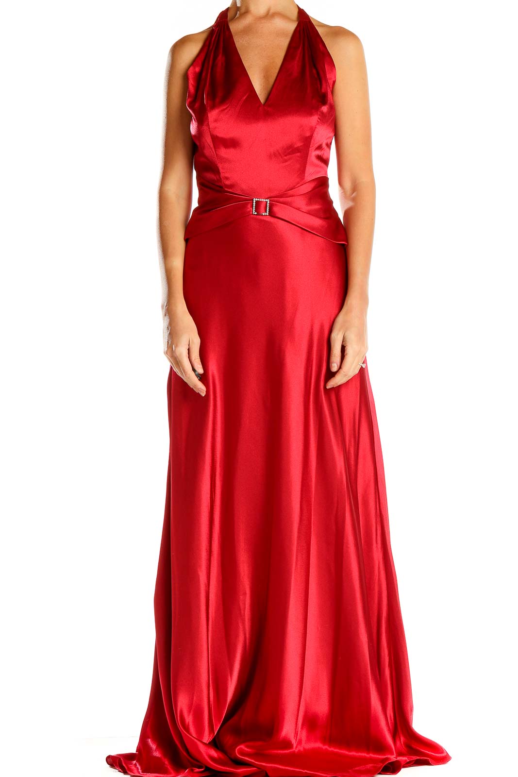 Red Formal Halter Column Dress Front