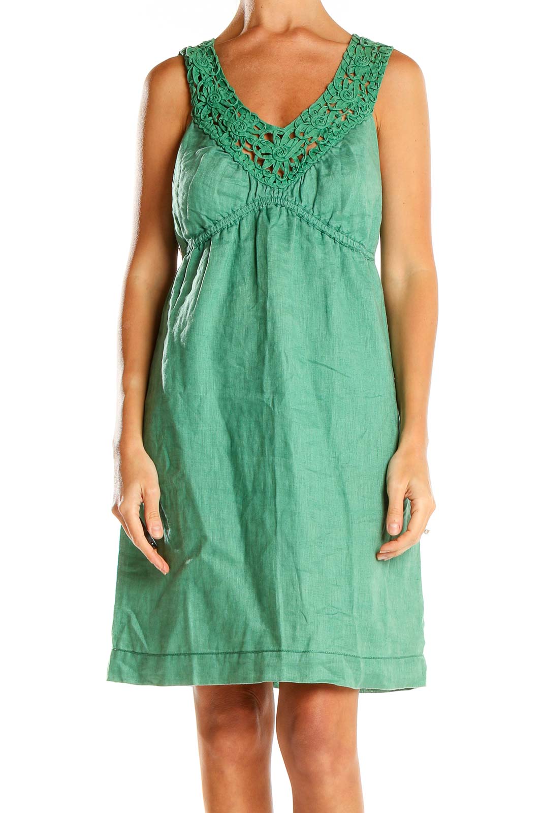 Green Linen Retro Fit & Flare Dress Front