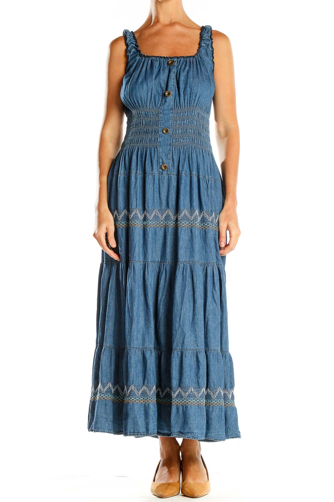 Blue Bohemian Fit & Flare Maxi Dress Front