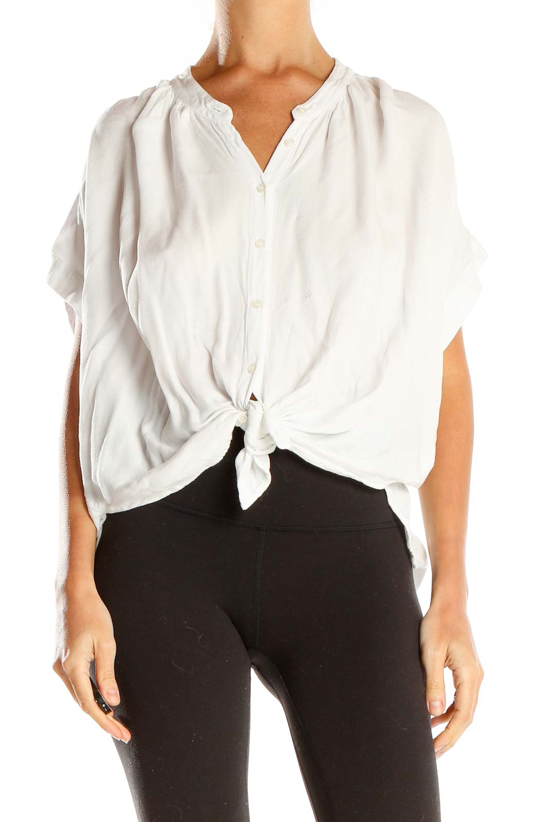 White Chic Front-Tie Blouse Front