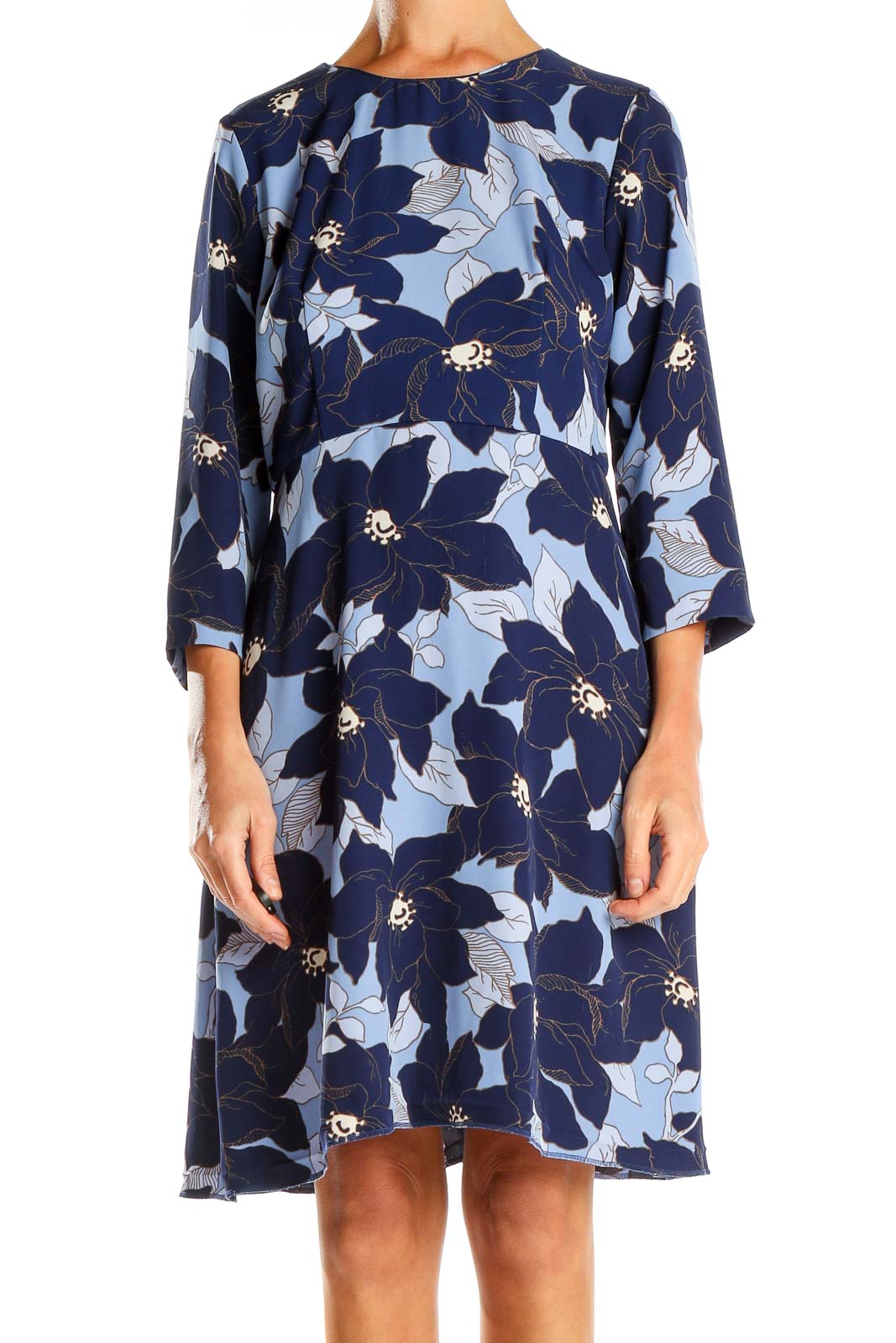 Blue Floral Print Shift Dress Front