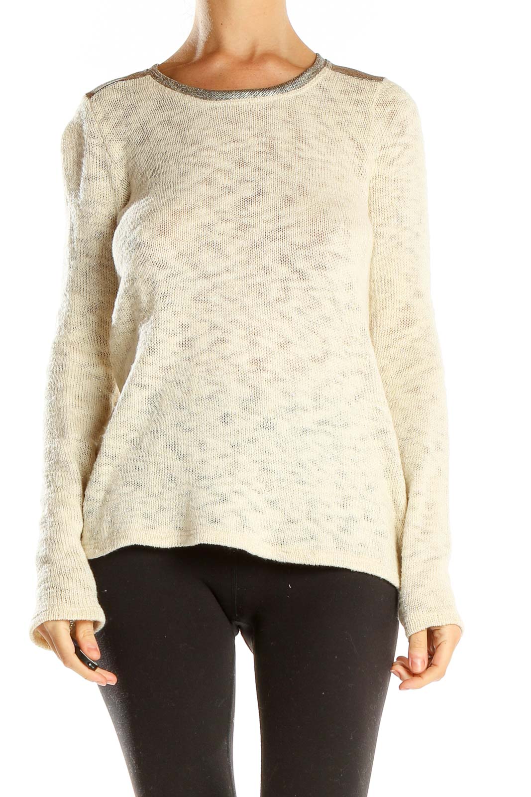 Beige Knit Casual Top Front