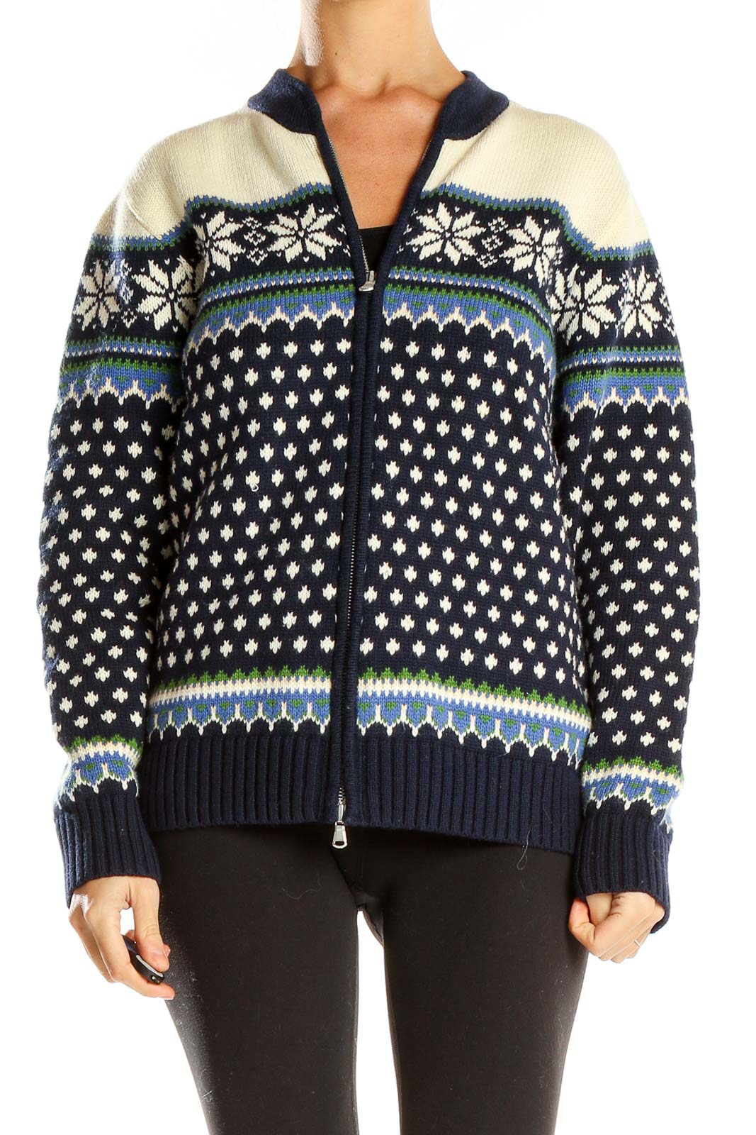 Blue Nordic Print Holiday Sweater Front