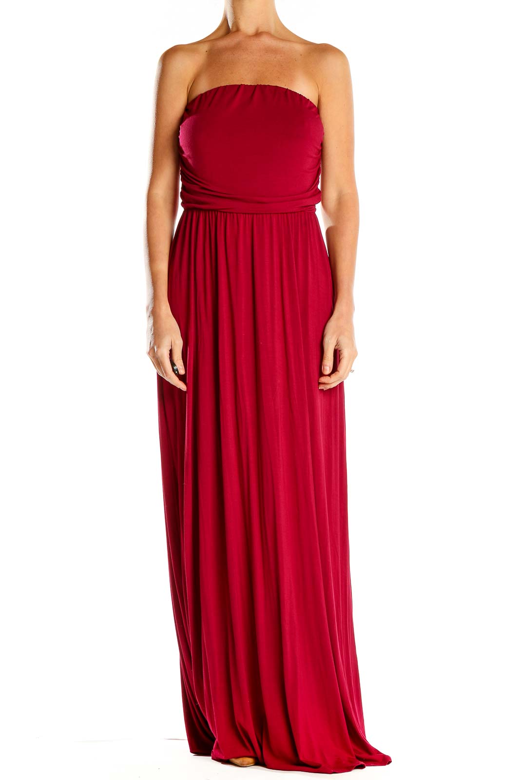 Red Strapless Maxi Dress Front