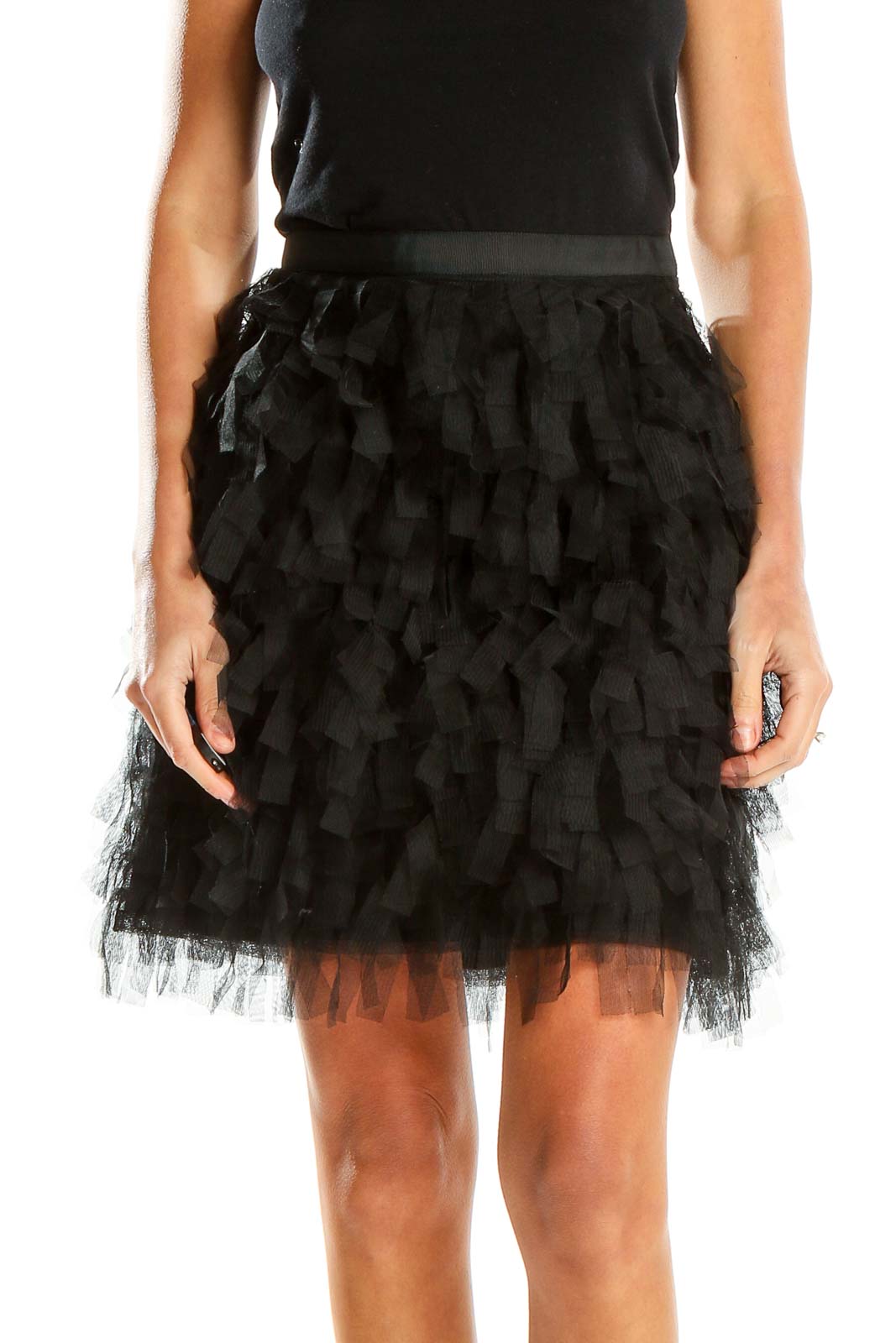 Black Chic Ruffle Flared Skirt Front