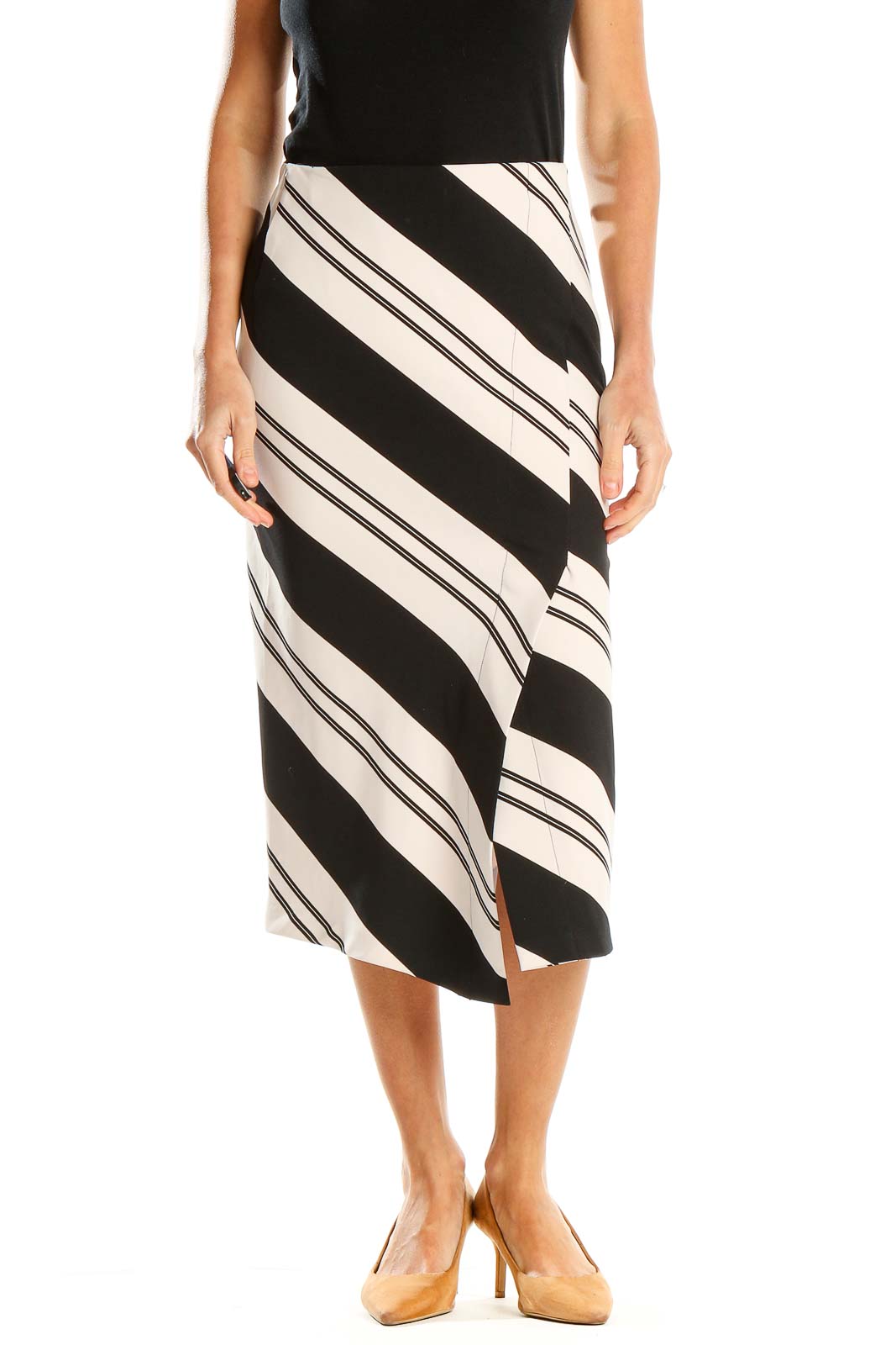 Black White Striped Wrap Skirt Front