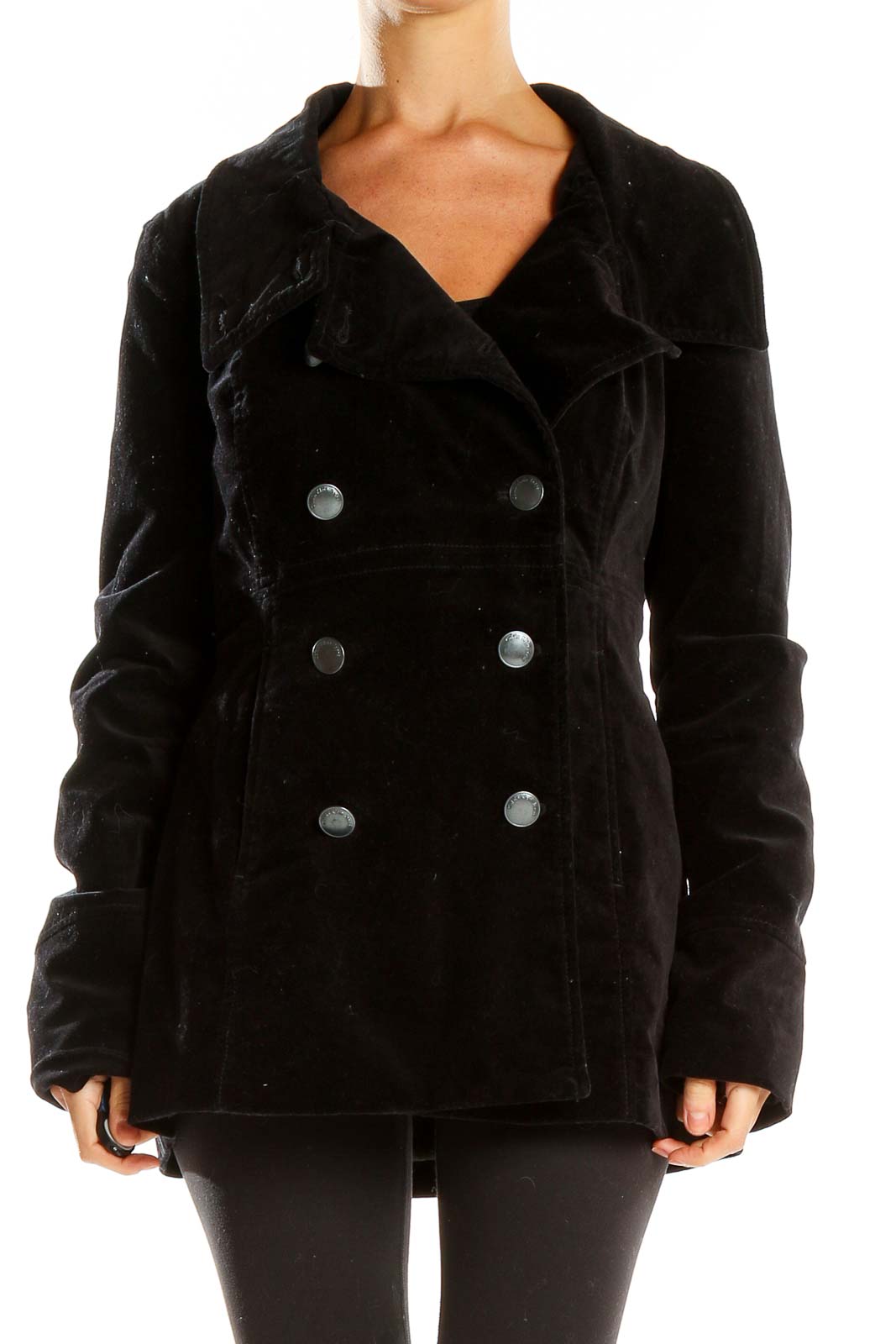 Black Double Breasted Coat Front