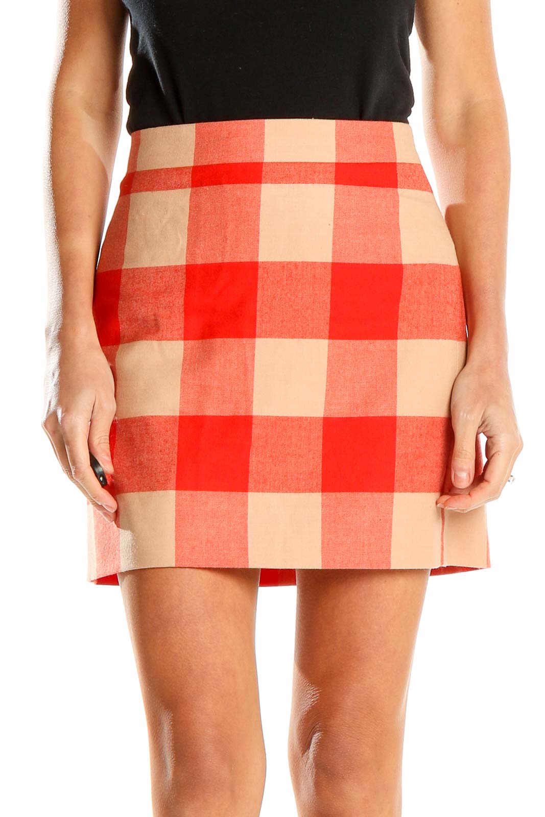 Red Checkered Chic A-Line Skirt Front