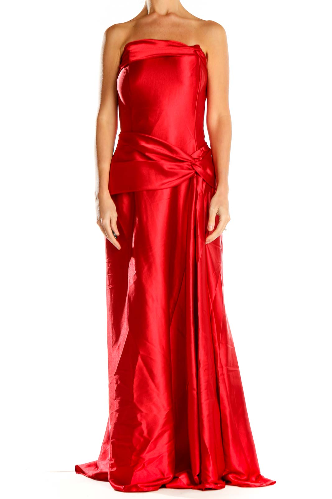Red Formal Strapless Column Dress Front