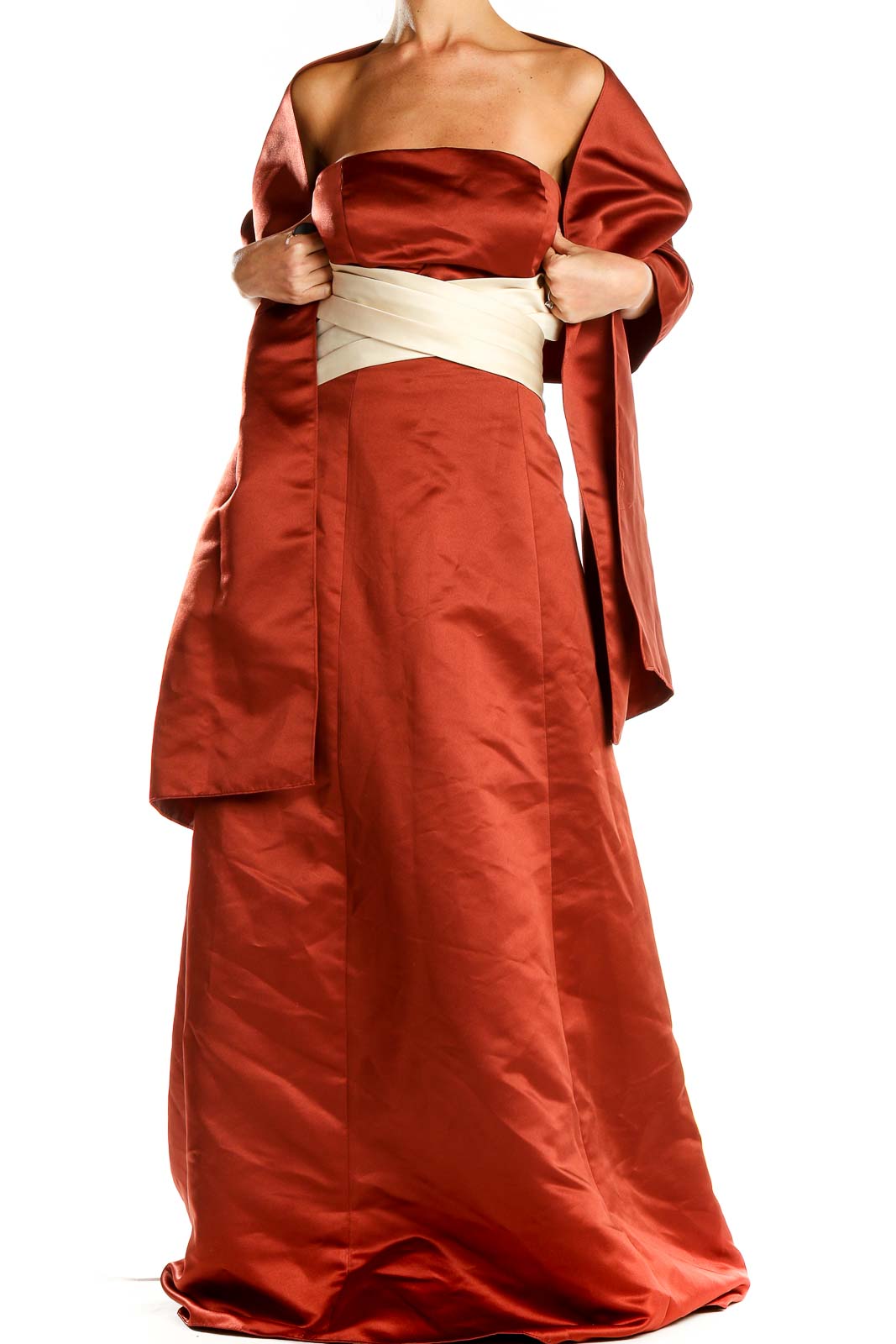 Two-Piece Red Strapless Formal Column Dress Front