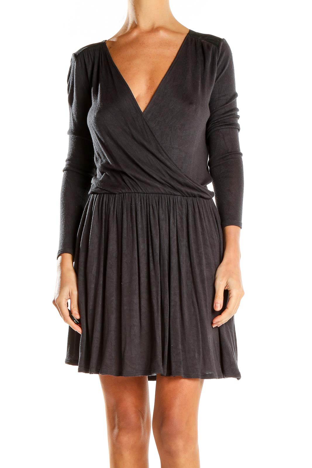 Gray Long Sleeve Fit & Flare Dress Front