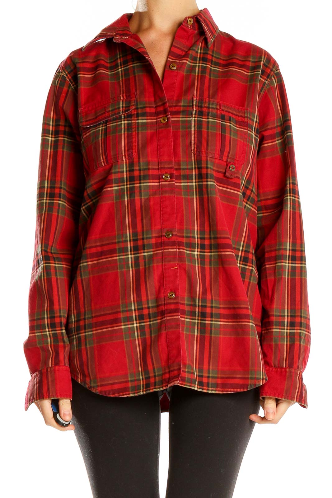 Red Plaid Casual Shirt Front