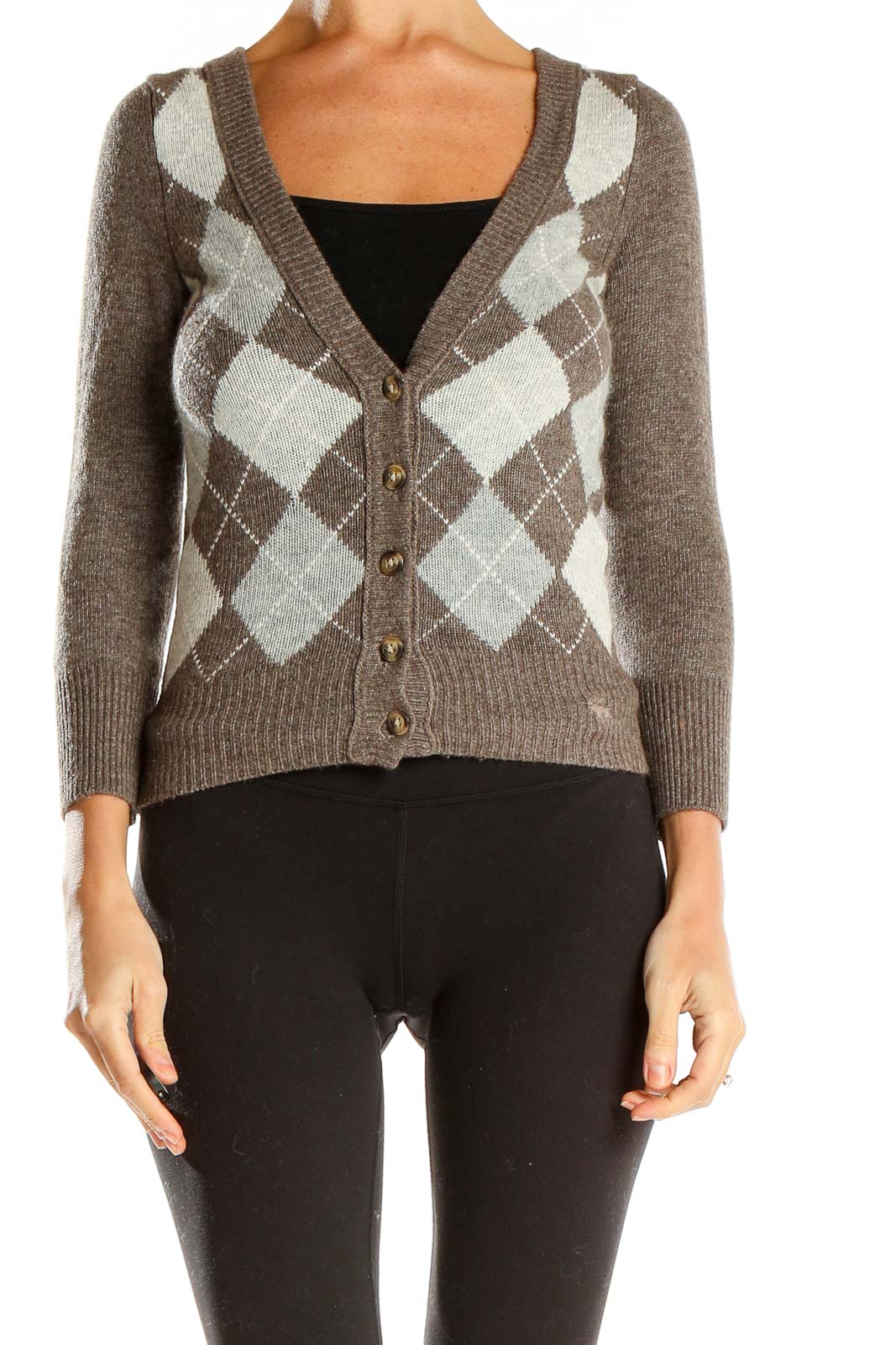 Brown Retro Argyle Sweater Front