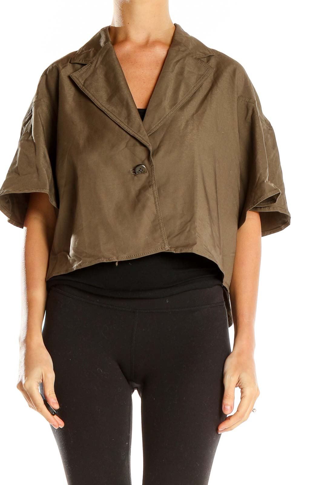 Brown Cropped Throwover Top Front
