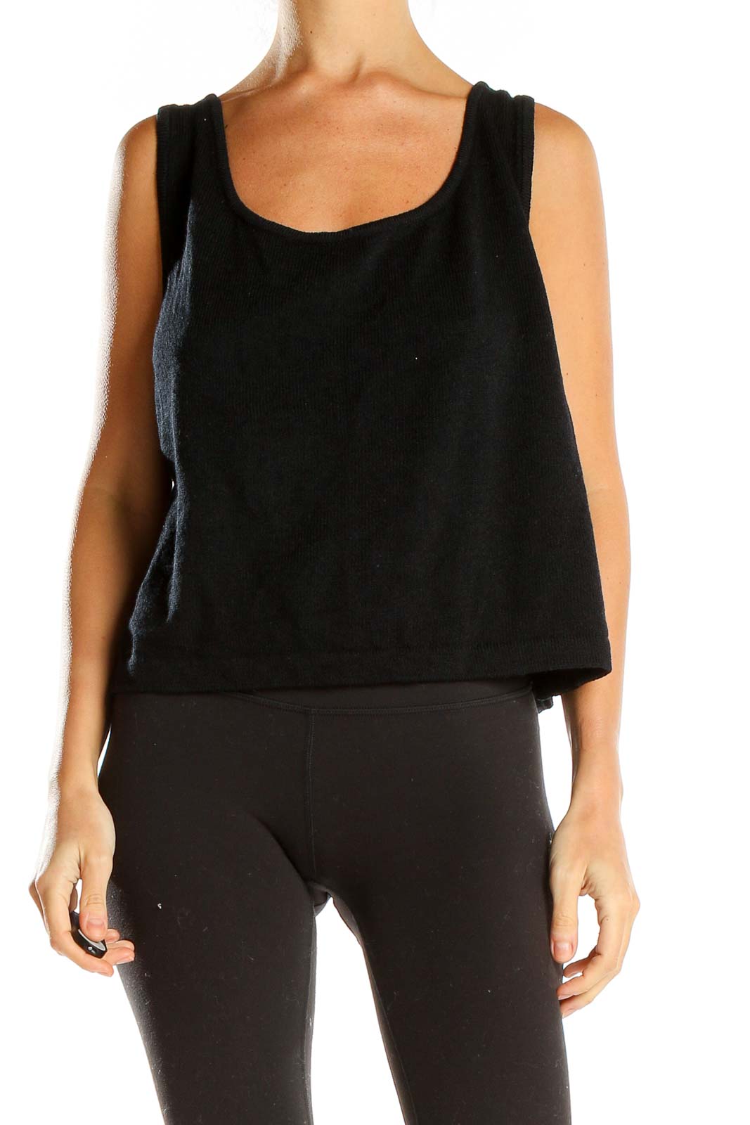 Black Casual Woven Tank Top Front
